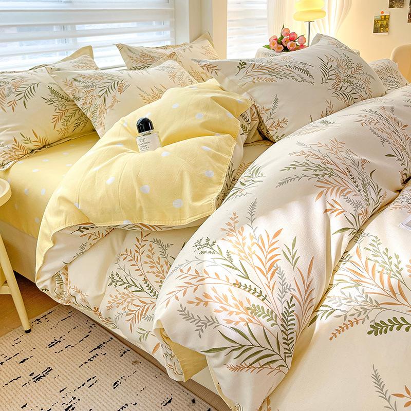 Class A Maternal And Infant Grade Small Fresh Pure Abraded Four-Piece Set Skin-Friendly Bed Sheet Washed Cotton Quilt Cover Student Dormitory 3Pcs Set
