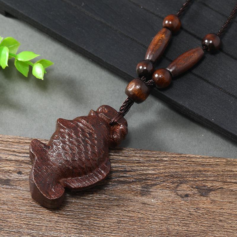 Hand-carved Mahogany Necklace Retro Femininity Long Autumn and Winter Sweater Chain Cotton and Linen Accessories