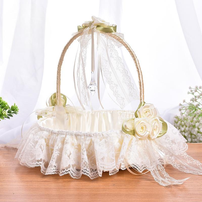 Wedding Flower Basket Handbasket Romantic Fairy Lace Flower Baskets for Banquet Celebrations Engagement Ceremony Wedding Parties