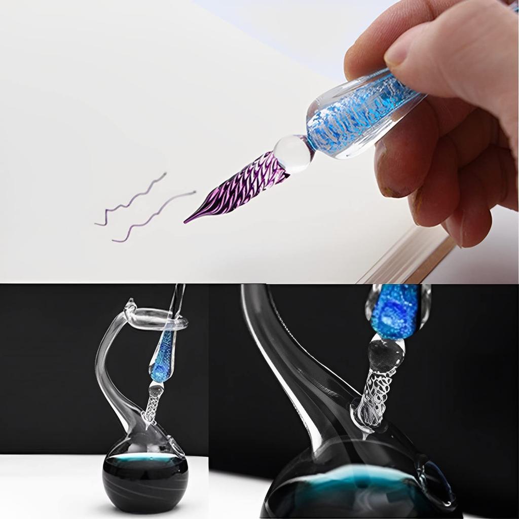 MIMIA Glass Bottle and Glass Pen Set for and Includes Dip Pen and Fountain Transparent Ink Bottle Signature, Calligraphy, Art, Painting, Decoration,