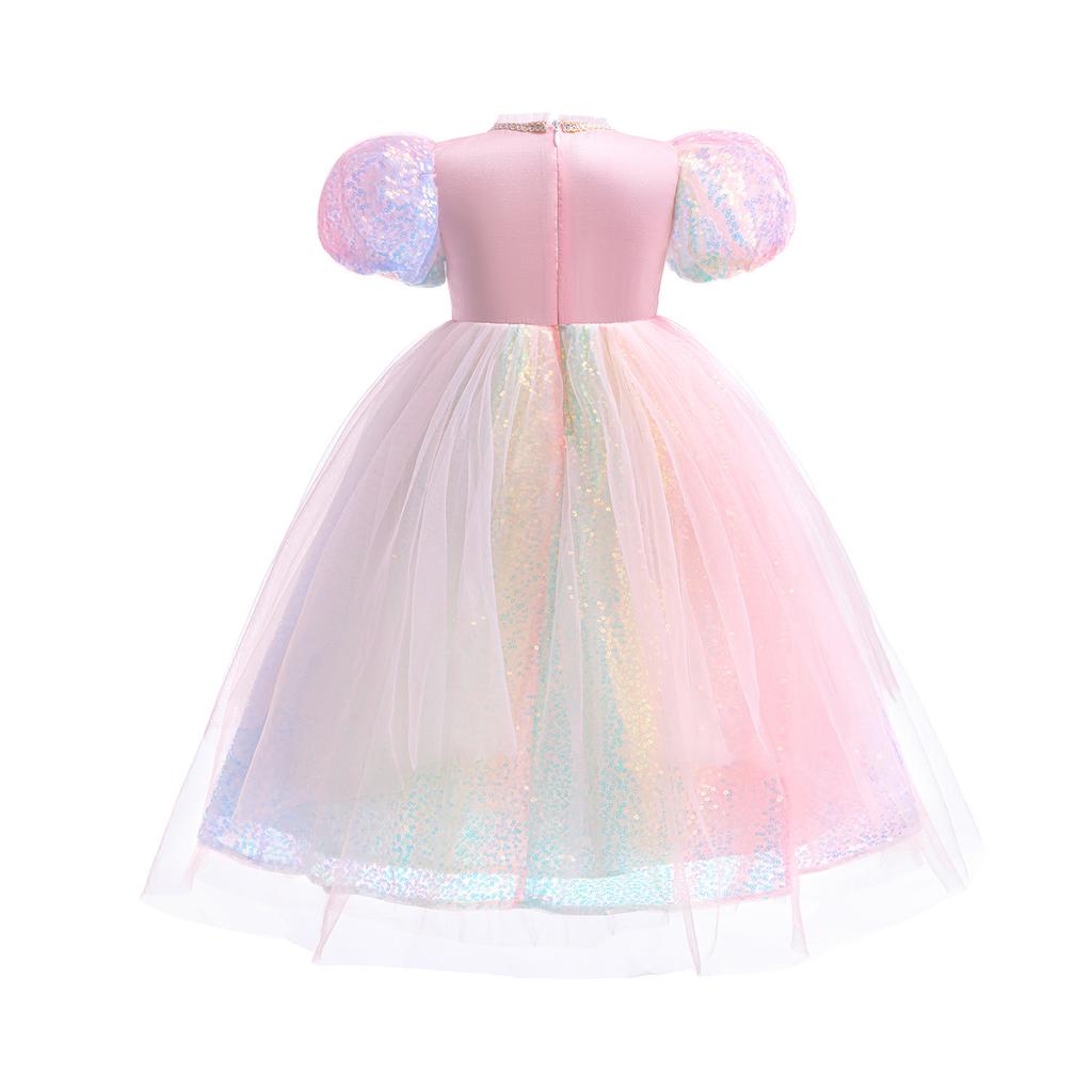 2024 Foreign Trade Girls Love Colored Gems Princess Gauze Dress Spring and Summer Flowing Color Unicorn Dress Stage