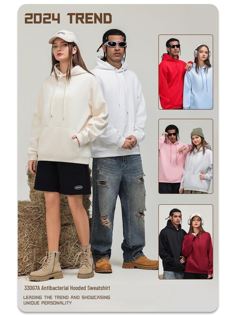 Men's Heavyweight Antibacterial Faux Cotton Hoodie - Solid Color, Unisex, Fall/Winter Essential