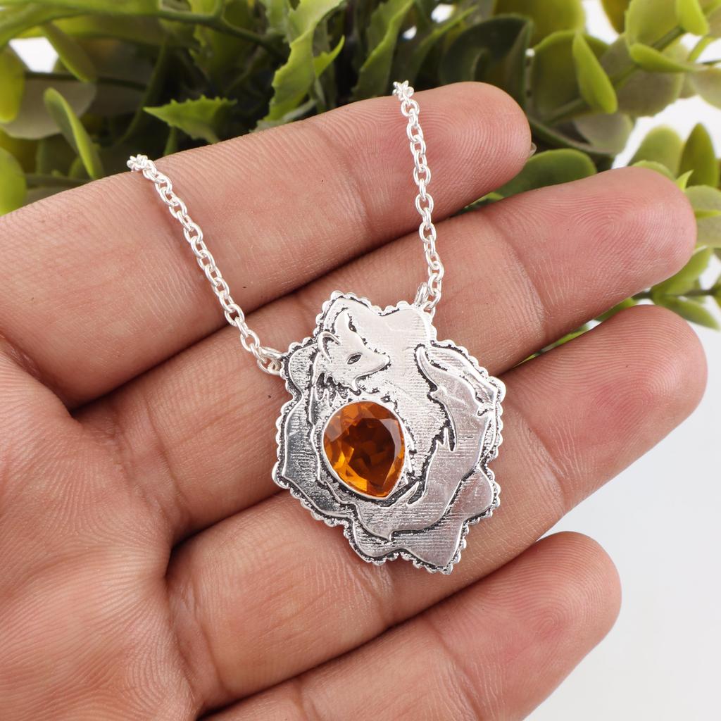 Citrine Gemstone Jewelry, 925 Solid Sterling Silver Pendant, Handmade Gorgeous Silver Pendant, Protecting Jewelry For Mother