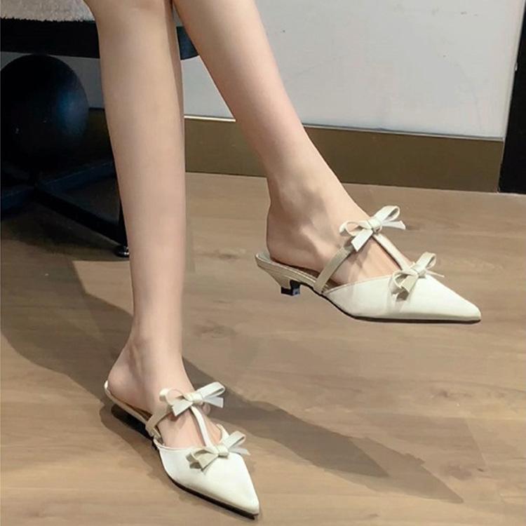 Knock Good-looking~ Baotou Sandals Women's Bow Sandals Wear Pointed Half Slippers