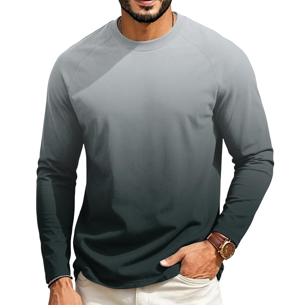 Men's Long Sleeve Raglan T-Shirt with Gradient Design for Casual Everyday Wear