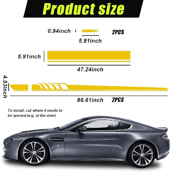 5 PCS Car Hood Stripe Sticker, Vinyl Modified Rearview Mirror Decals, Racing Sports Auto Body Side Sticker Decoration, Universal Exterior Stickers