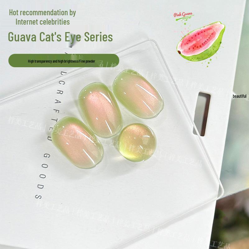 

Exclusive Light Green Cat Eye Gel Nail Polish with Clear Green Grape Glass Beads