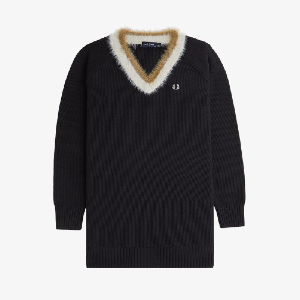 Fred Perry [womens] Textured Trim V Neck Knit Dress   Black Afpf2438166 102