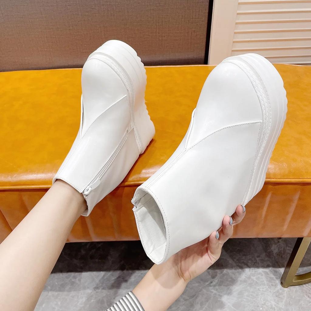Autumn Womens Ankle Boots Black 14cm Ultra High Heel Zip Platform Bottes Sexy Inner Heigthen Wedges White Black Short Botas