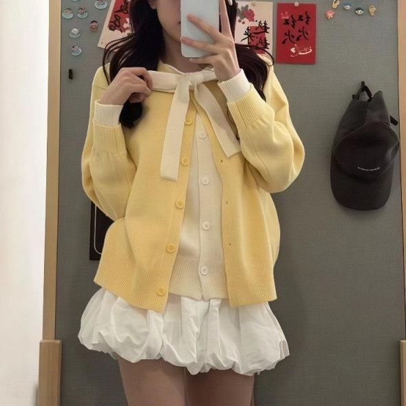 

2025 Autumn Women s Korean Color Block Spliced Knit Cardigan Sweater One Size