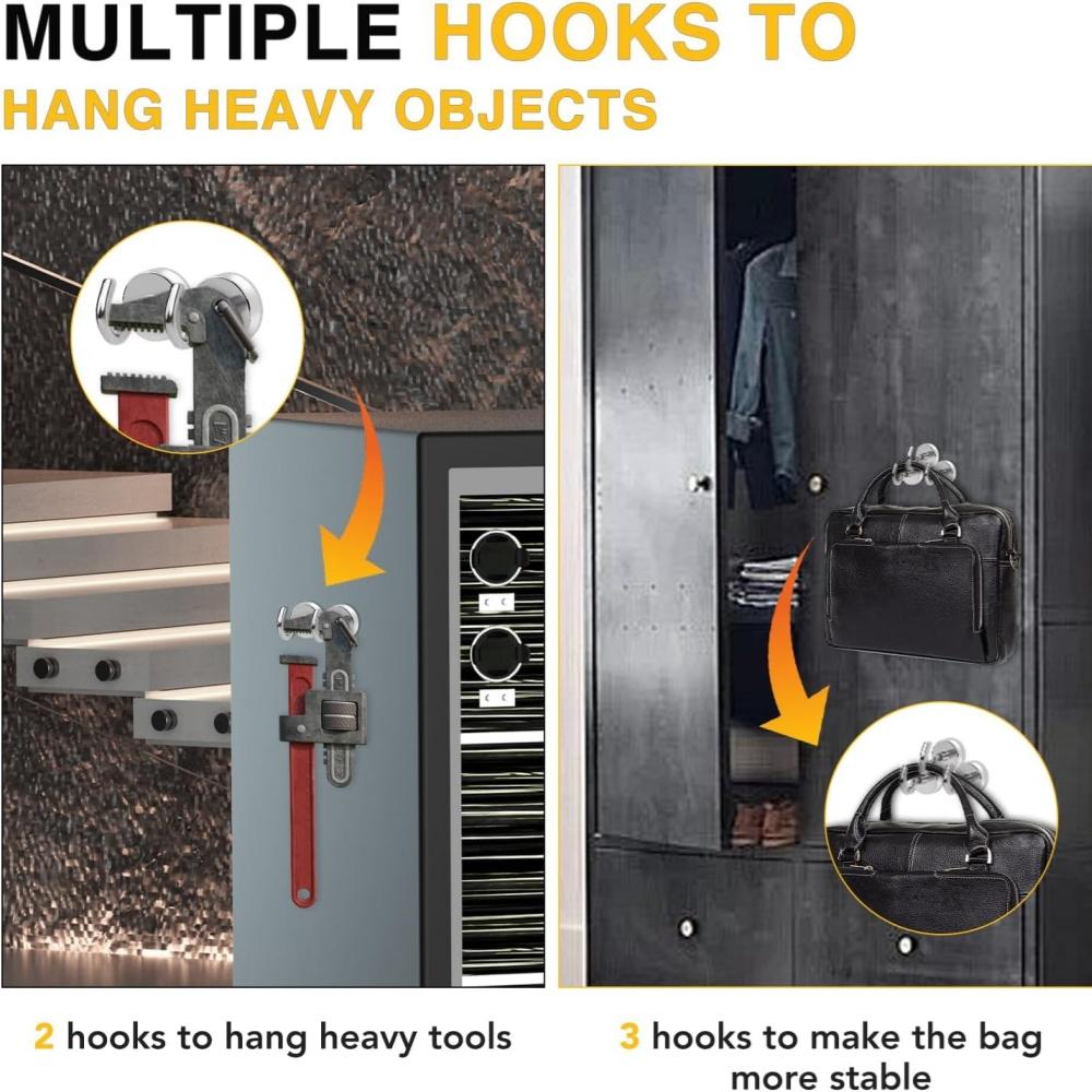 10PCS Strong Neodymium Magnet Hooks, Heavy Duty Set, for Hanging Organizer, Magnetic Hanger, Durable Storage Solution