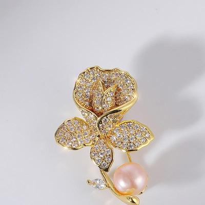 Bo Xin Yun High-End Zircon Poppy Brooch with Freshwater Pearl - Unisex Clothing Accessory