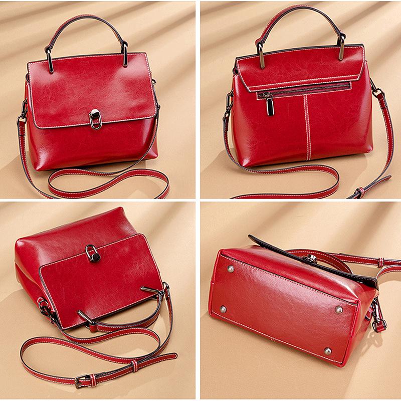Genuine Leather Wide Strap Shoulder Crossbody Bags For Women  Trend Designer Short Handle Ladies Handbags