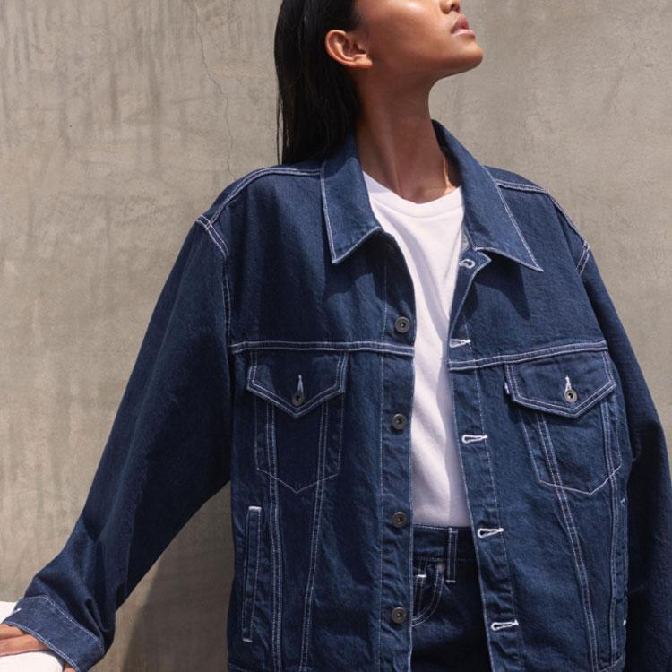 Levis Loose Casual Long Sleeve Denim Jacket Women Jackets Denim-Blue 84757-0002
