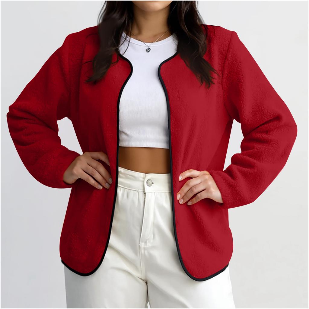 Women's Fashion Casual Plus Size Long Sleeve Solid Color Fleece Jacket