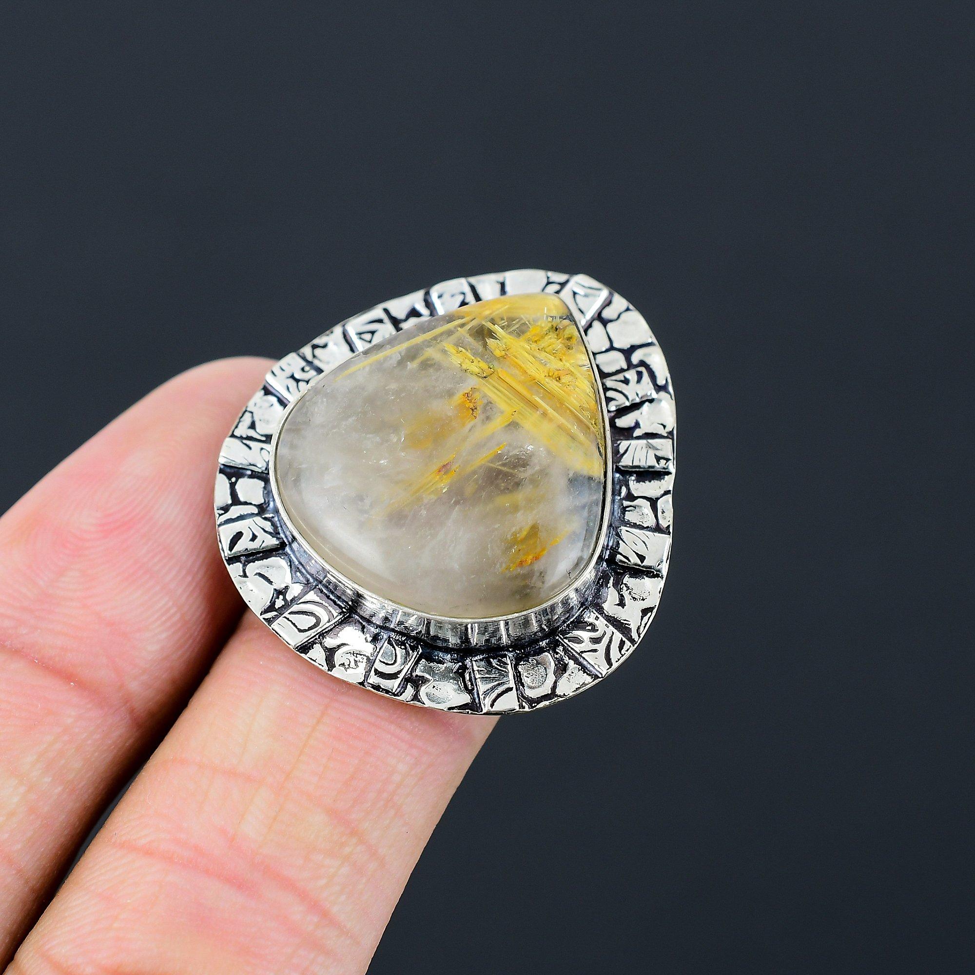 925 Sterling Silver Pear Natural Golden Rutile New Solitaire Promise Ring Size 7 7