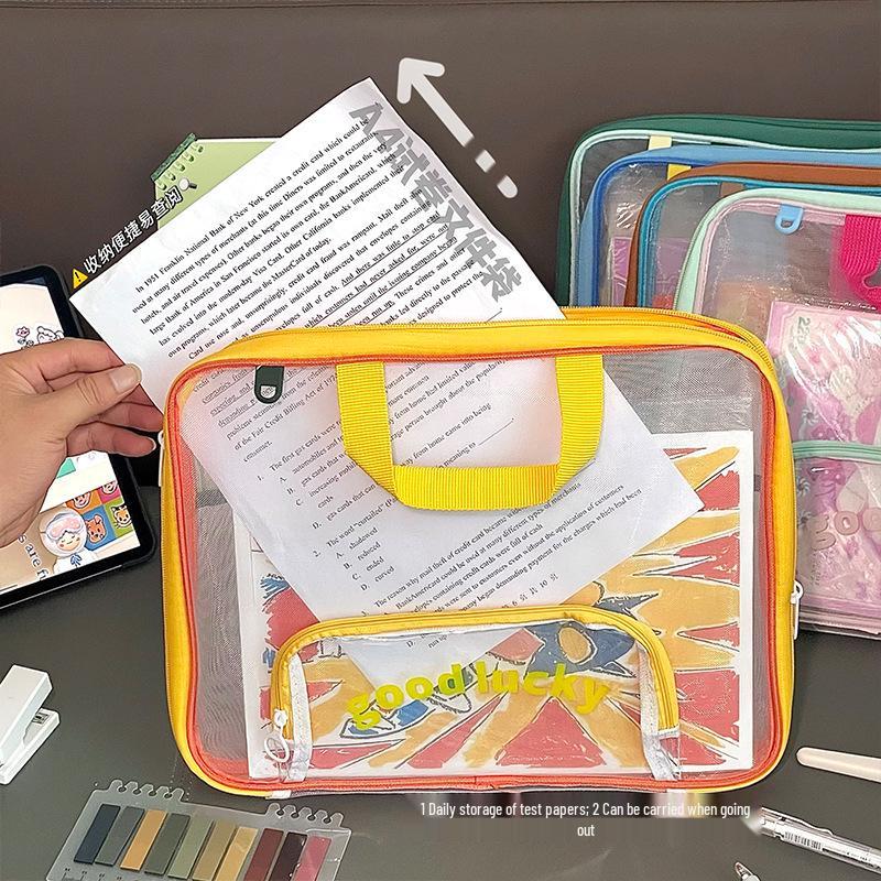 Large Capacity L-Shaped Mesh Bag for Exam Papers