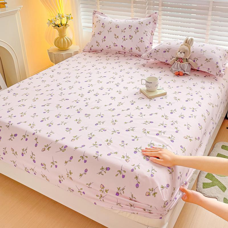 Queen Bed Sheets Set Tulips Printed drap de lit Floral Flower Style Fitted Sheet with Elastic Band Single Bed Linen for King Bed