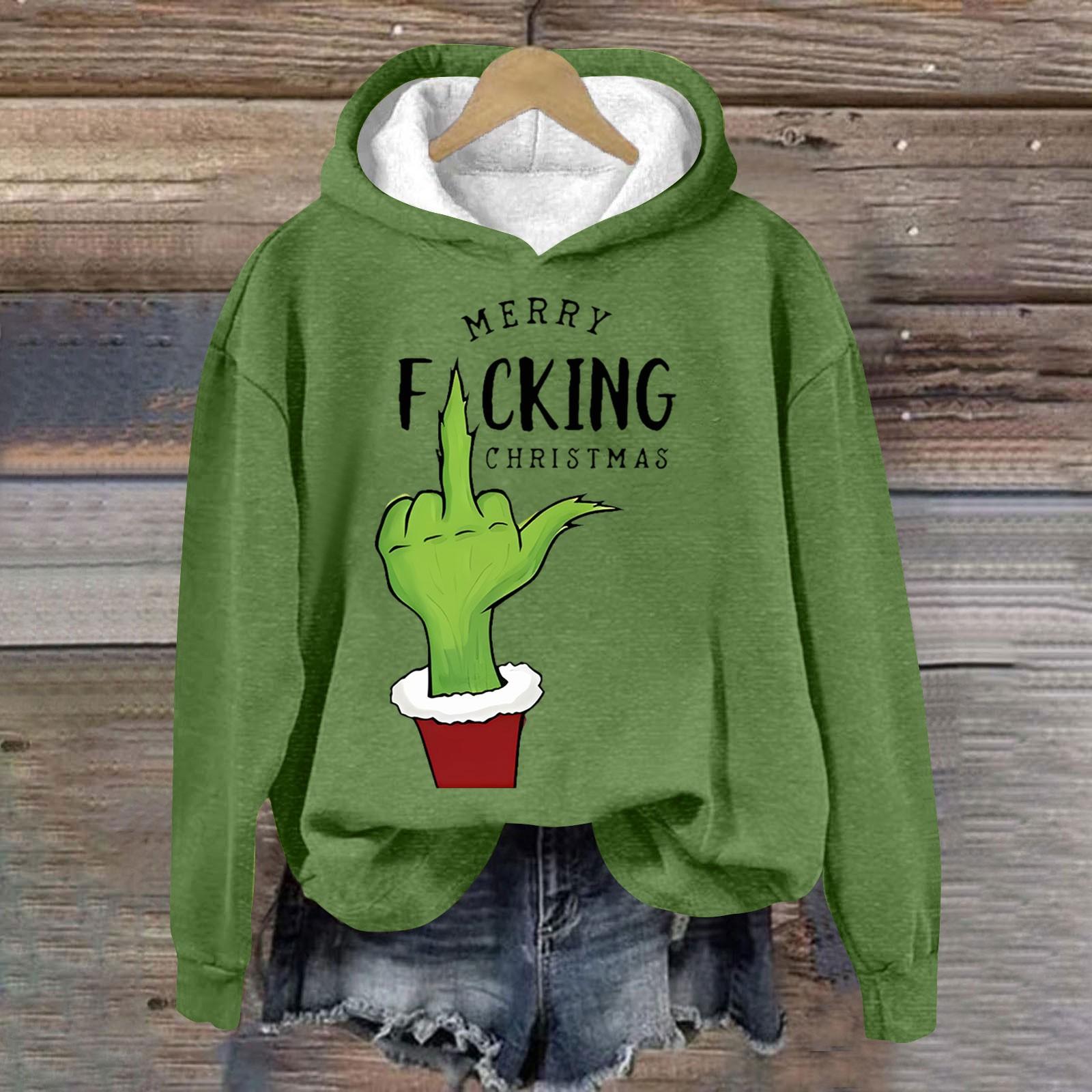 

Женская модная повседневная толстовка с капюшоном и длинным рукавом с рождественским принтом и круглым вырезом XXXL