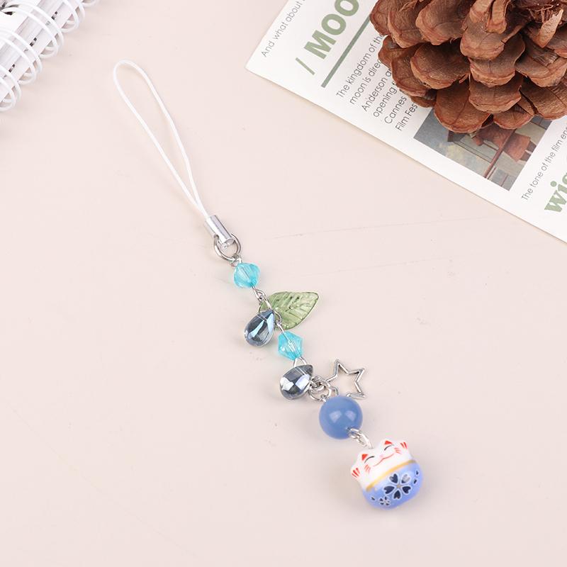 

Handmade Blue Lucky Cat Phone Charm | Cat Charm | Phone Accessories | Leaf Charm | Red Lucky Cat Keychain синий