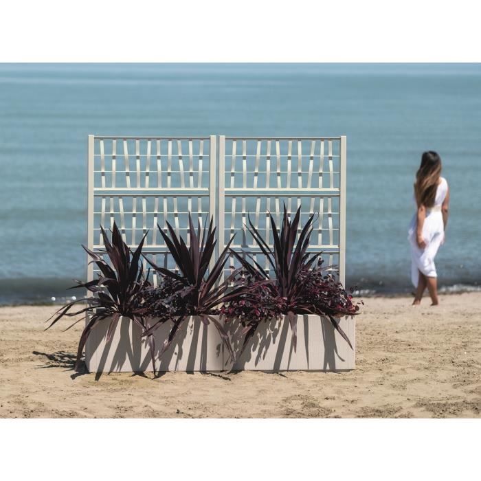 STEFANPLAST Bac à fleur/Jardinière - ETHICA - Craie - Rectangulaire avec treillis - 80 L - 80 x 36 x h 140 cm