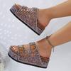Thick-soled Rhinestone European and American Sandals 2025 Summer Plus Size Belt Buckle Soft-soled Flip-flops Women