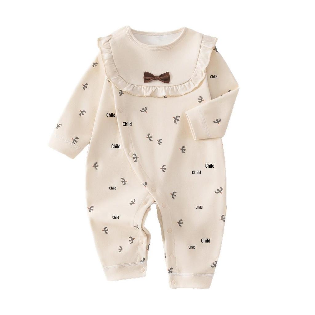 Newborn Baby Girl Onesie - Pure Cotton Spring/Autumn Full Moon Romper - 100 Days Stylish Outerwear