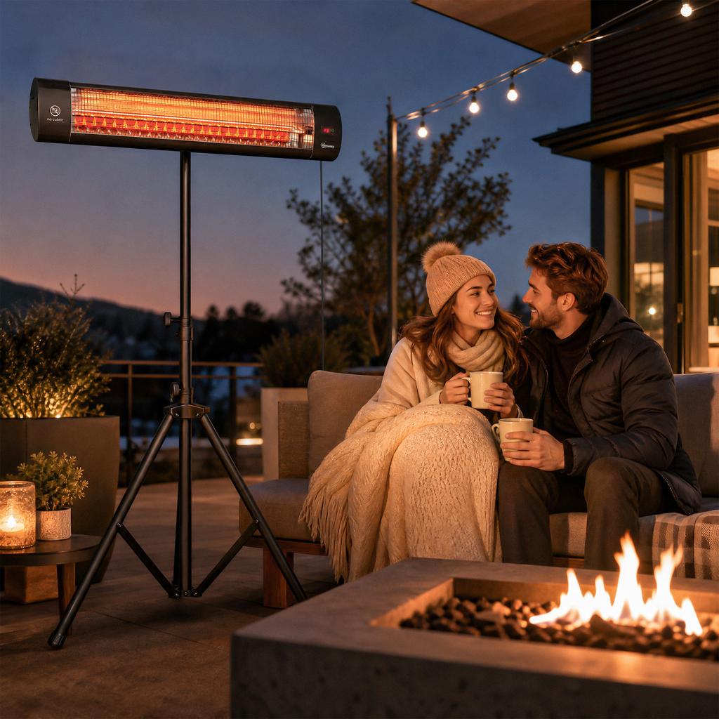 2500 W Electric Infrared Patio Heater, IP65 Outdoor Garden Heater with Tripod, 3 Heat Settings, 24H Timer, Black