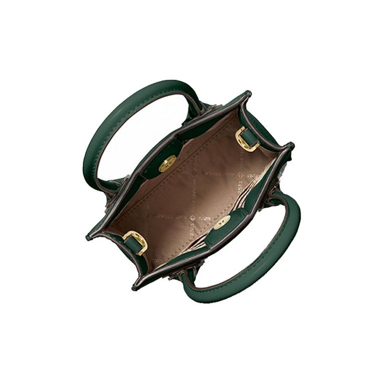 Michael Kors MK Mercer Solid Color Commuter French Style Leather Accordion Bag Women Handbags Dark-Green 35S1GM9T0L-305