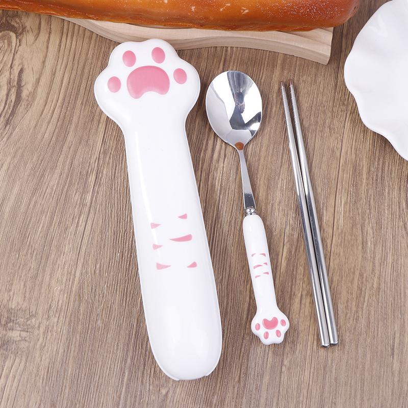 Cartoon Cat Claw Stainless Steel Spoon And Fork Set Spoon Chopstick Cutlery Student Outdoor Camping Portable Kitchen Accessories