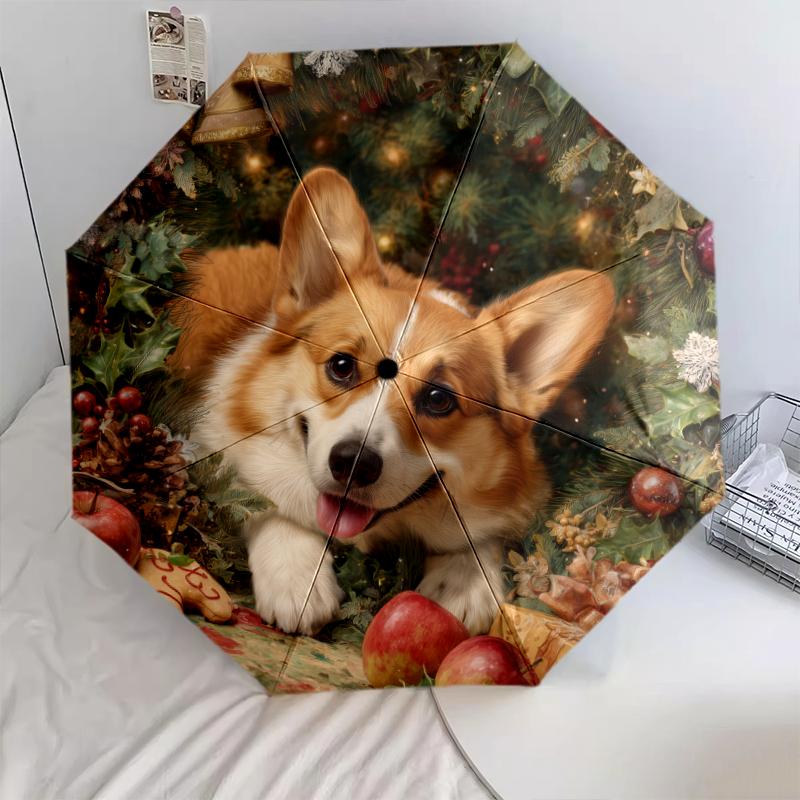 Christmas dog, automatic folding umbrella, portable and foldable design, 8 ribs, a Christmas or birthday gift.