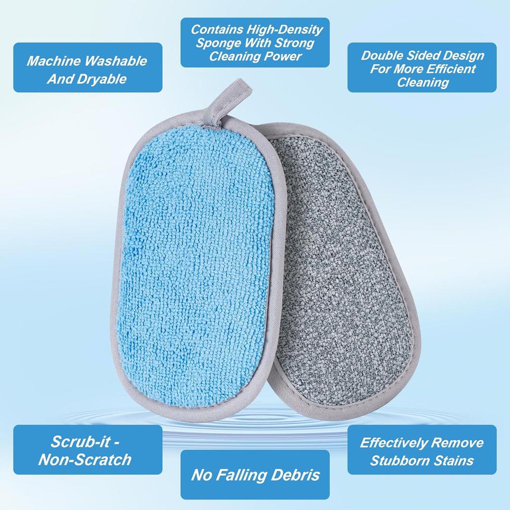 Dual-Sided Multi-Purpose Scrub Sponges, Non-Scratch Dishwashing Sponges for Kitchen, Reusable Microfiber Sponge for Efficiently Cleaning Dishes, High