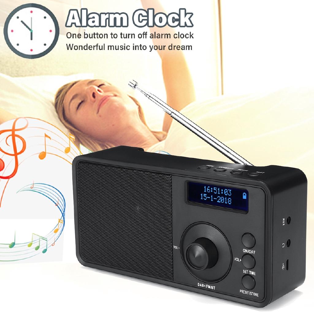 DC 5 V Portable DAB+FM Wireless Digital Radio Player Receiver Handheld Bluetooth Music Stereo Radio Speaker AUX LCD Alarm Clock