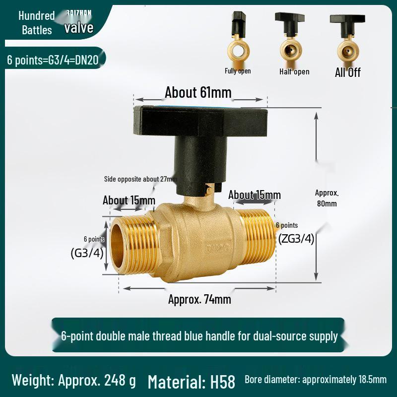 High-Flow Copper Ball Valve with Quick Connect for Fan Coil Units, Dual Thread Male and Female, 1-Inch and 3/4-Inch Options