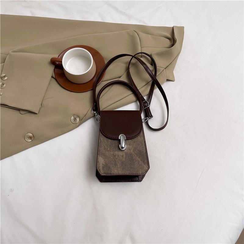 Retro Color Block Faux Leather Phone Bag for Women, Chic Small Square Shoulder Crossbody Purse, Vintage Style Handbag