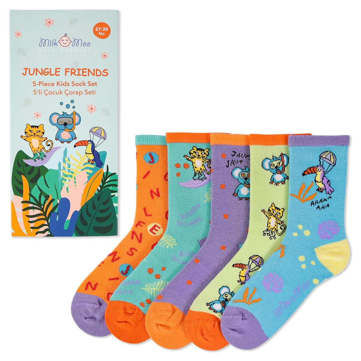 

Milk&Moo Jungle Friends Kids Socks Set of 5, Size 27-30, Soft and Durable Fabric