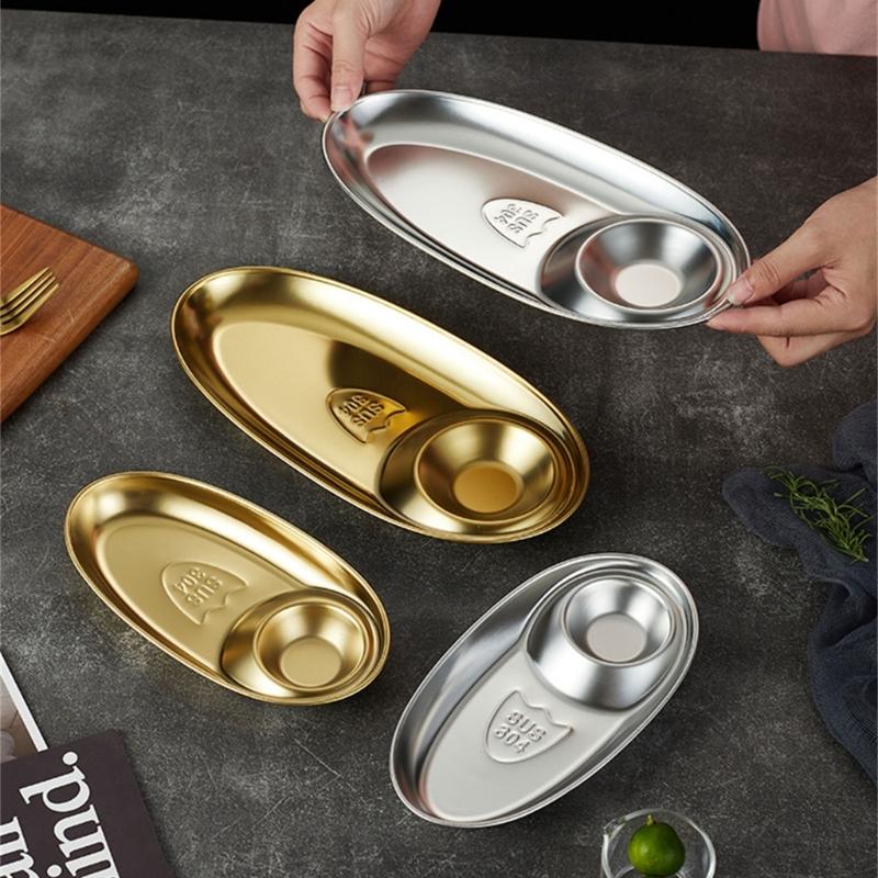Practical Nonrust Steel Party Platters Produced With Sauce Well Kitchens Serving Tray For Outdoors Dining Event