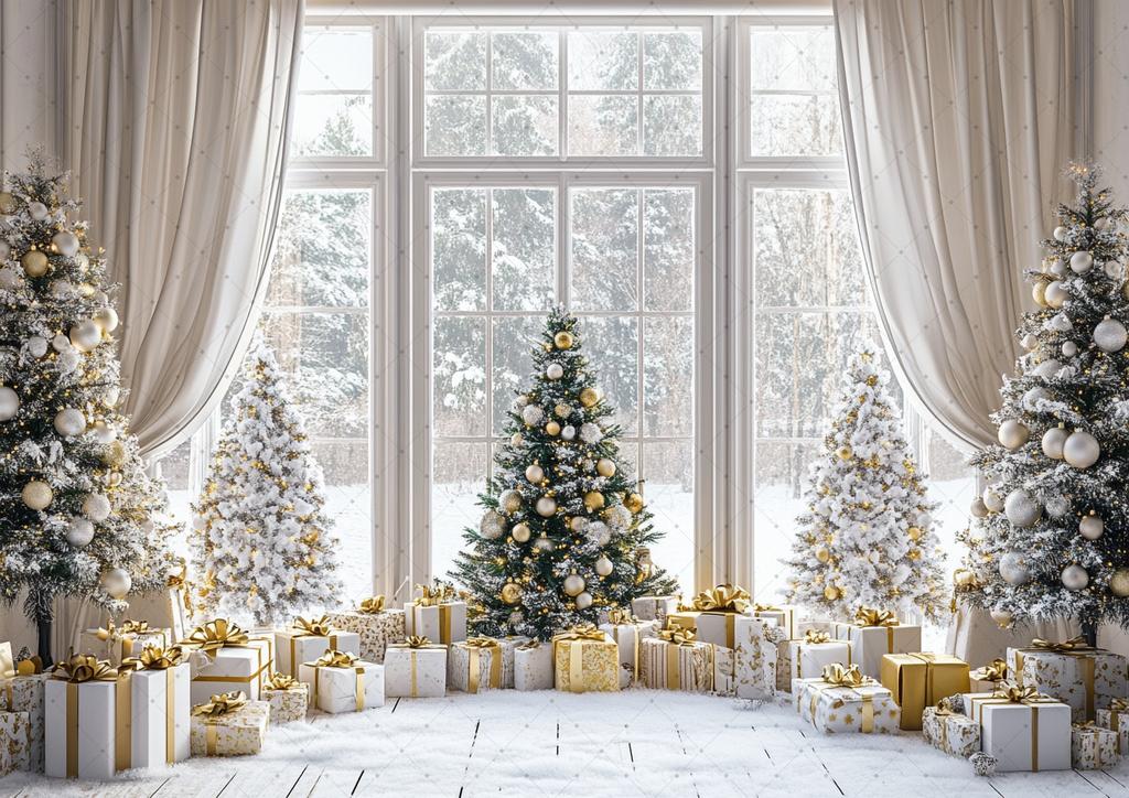 Christmas Home Decoration Background Xmas Tree Toy Gift Winter Window Family Kids Party Christmas Photography Backdrop
