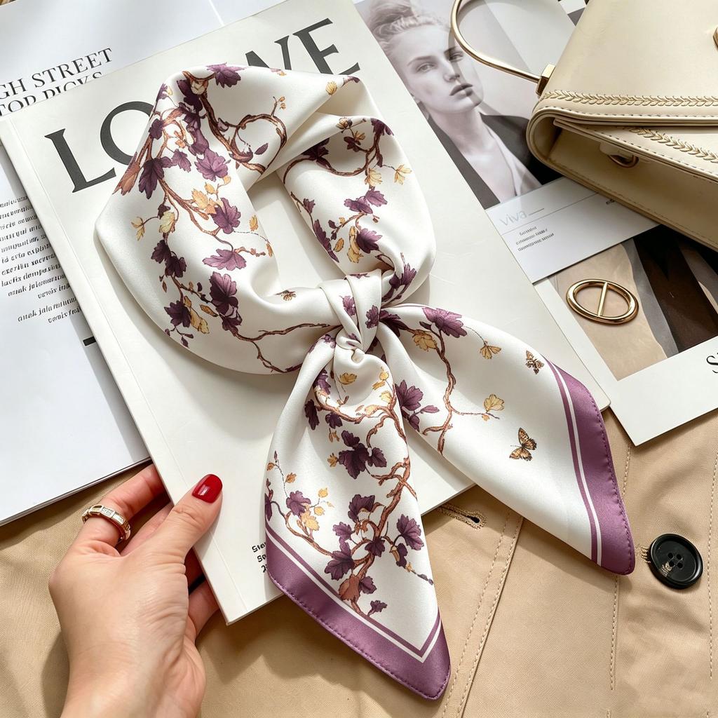 Simple temperament Spring and summer female imitation silk scarf versatile Korean version casual small square scarf neck protection decorative scarf