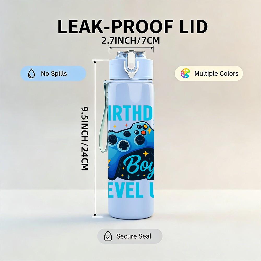 1PC Birthday Boy Level Up Game Pad 750ml Color Plastic Sports Water Bottle Leakproof Flip Straw Lid Suitable for Sports Office Home Use