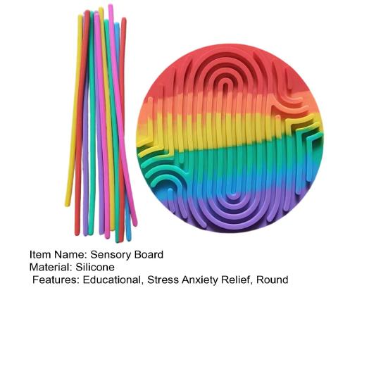 Round Silicone Sensory Activity Board Double Sided Stress Relief Sensory Board with Strings Boys Girls Silent Fidget Toy Party Favors