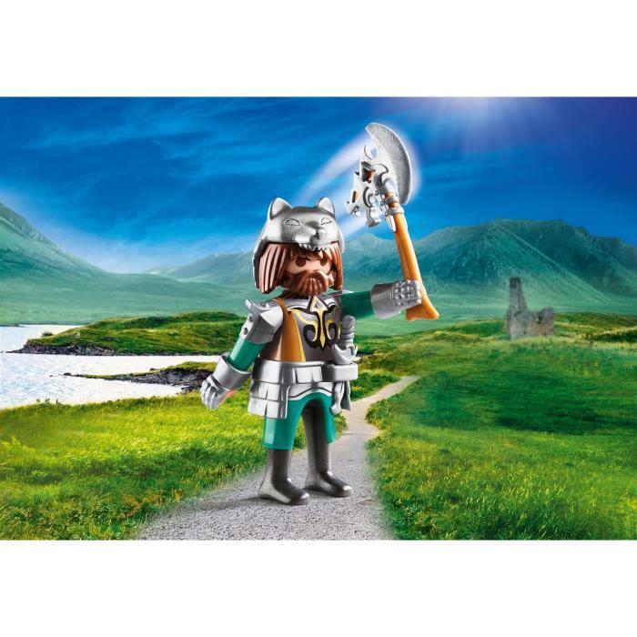 Playmobil - knights - playmobil friends - guerrier du loup avec armure, épée, hache et casque loup