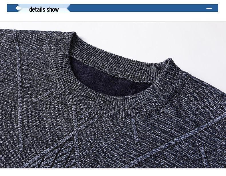 2025 Men's Winter Sweater: Mid-Aged Plush Knit, Thickened, Round Neck, Dad Style, Casual, Warm
