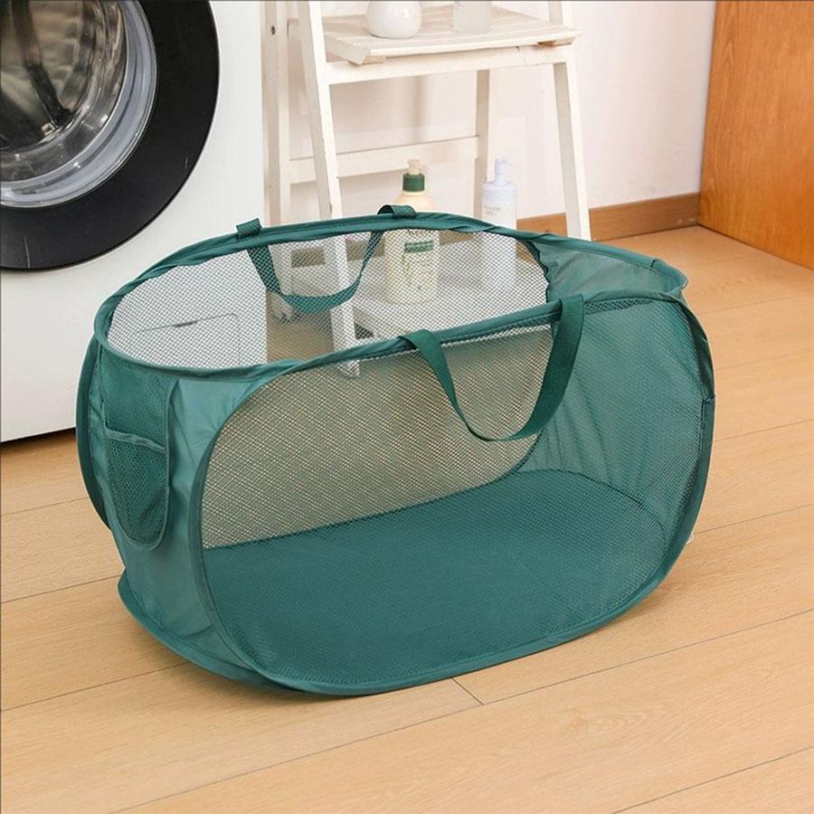 Dayanıklı Katlanabilir Çamaşır Sepeti, Yan Cepli File Açılır Çamaşır Sepeti, Güçlendirilmiş Katlanabilir Giysi Saklama Sepeti