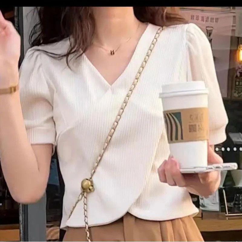 

Женский модный комплект из двух предметов: Топ и юбка с короткими рукавами и V-образным вырезом весна/лето — утягивающий, нежный стиль M (95-105 Jin)