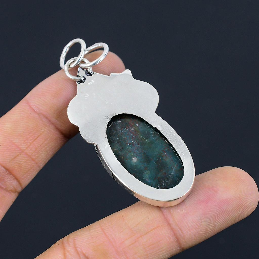 925 Silver Oval Bloodstone Gemstone Engagement Wedding Elegant Pendant Jewelry