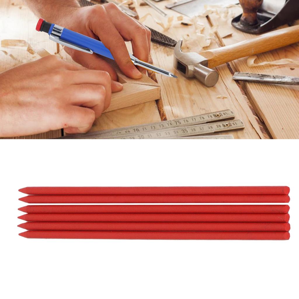 6Pcs Carpenter Pencil Refill 2.8mm HB Marking Scribing Tool Set Kit for Woodworking Red Wax