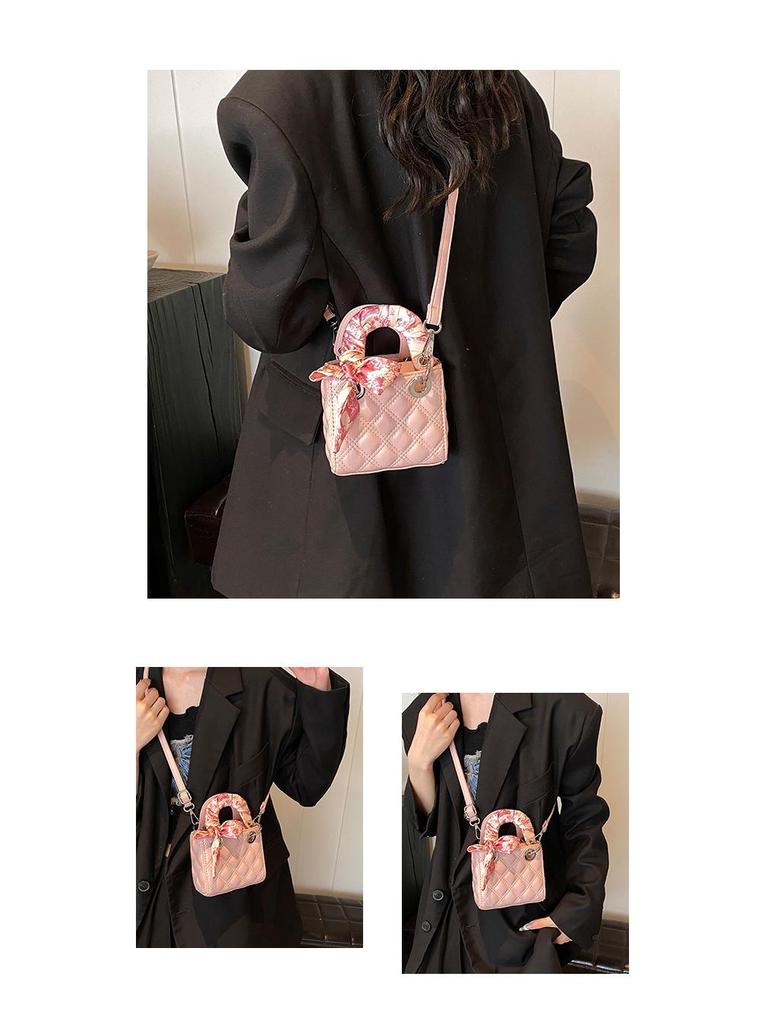 Children's Autumn/Winter Mini Handbag: Silk Scarf, Diamond Lattice, Crossbody Coin Purse