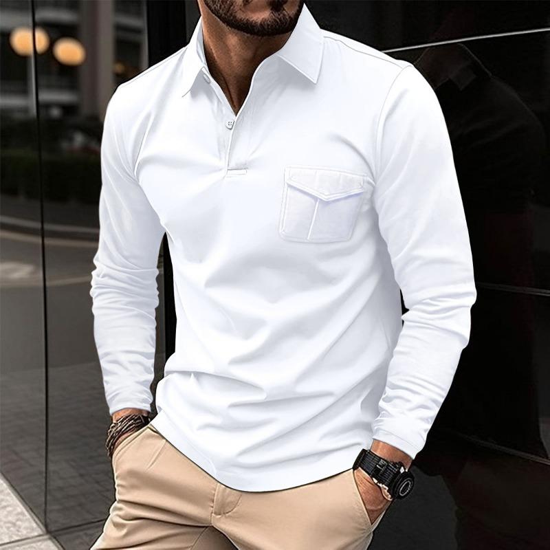 Spring/Autumn New Arrival Men's Long-Sleeved Polo Shirt Casual Collared Sports Polo Shirt Solid Colour Top