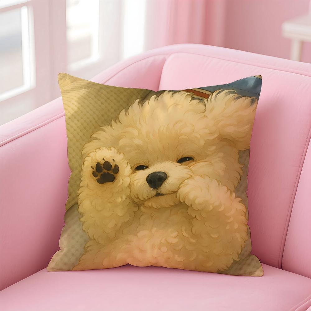 NICE CUTE Bichon Frise Dog Cushion Cover Pillow Case Soft Friendly Fabric Concealed Zipper